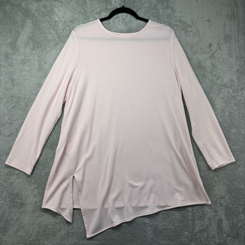 Pure Jill Top Women's Large Pink Luxe Tencel Long Sleeve Slit Asymmetric Hem Top